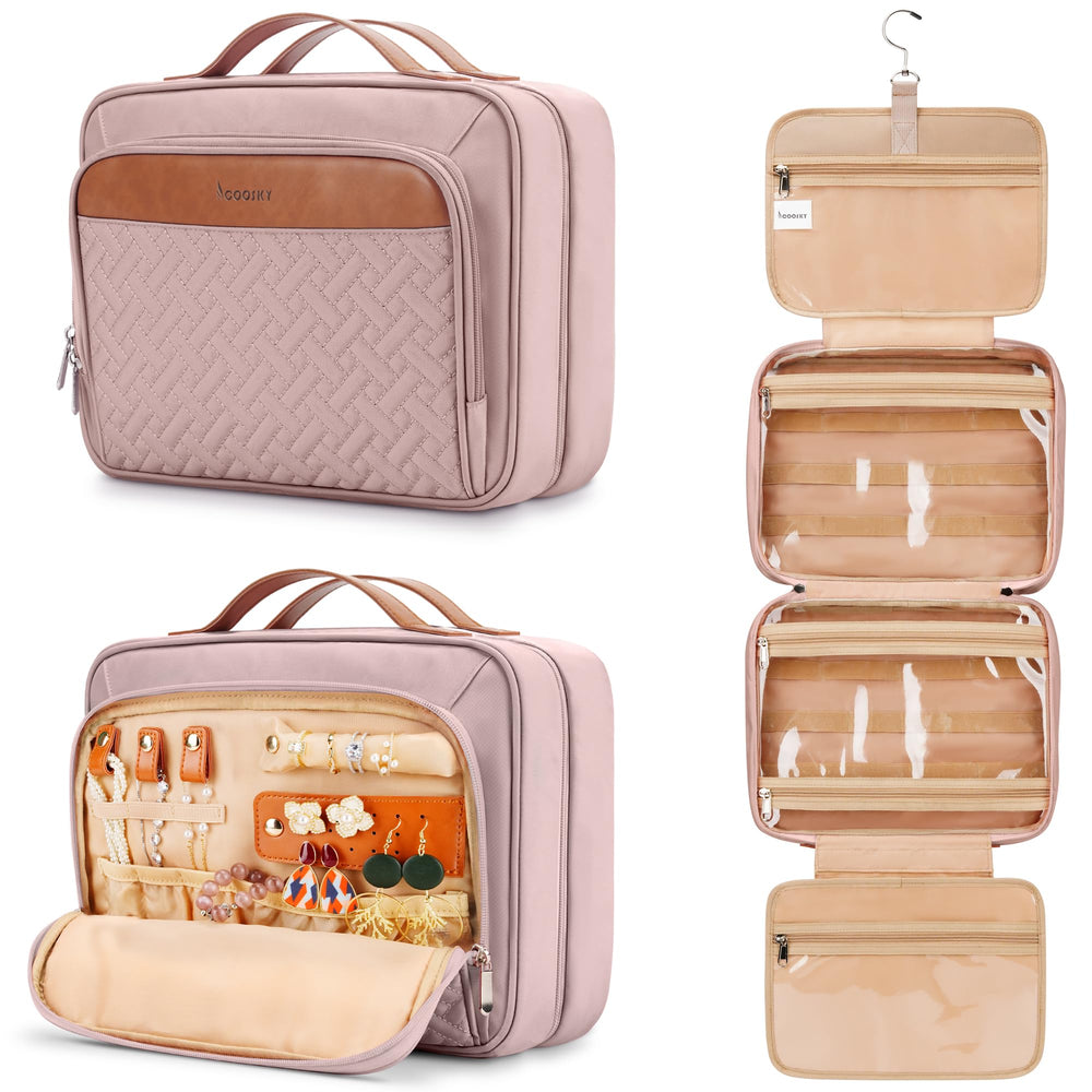 COOSKY travel hanging toiletry bag open front for quick access.