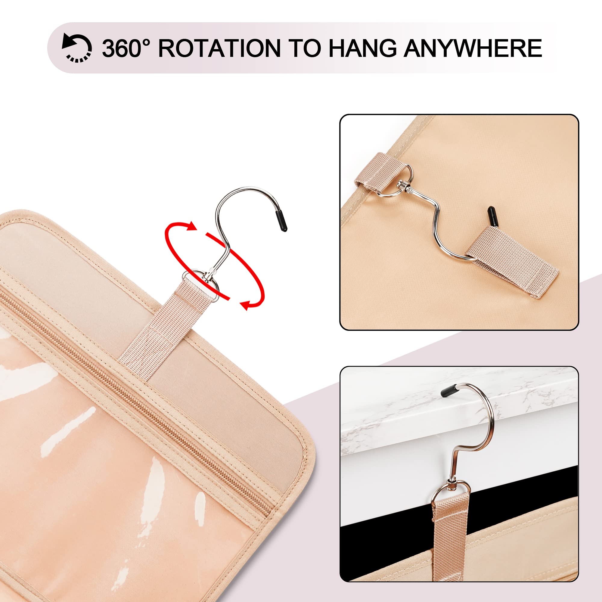 COOSKY travel hanging toiletry bag PU handle provides comfortable grip.