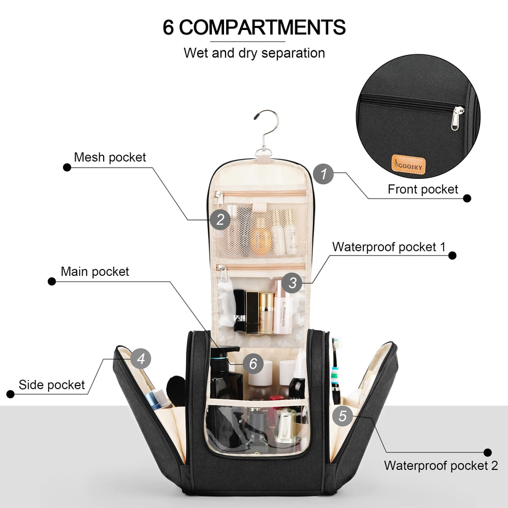 COOSKY travel hanging toiletry bag zipper detail ensures smooth opening and durability.