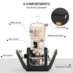 COOSKY travel hanging toiletry bag zipper detail ensures smooth opening and durability.