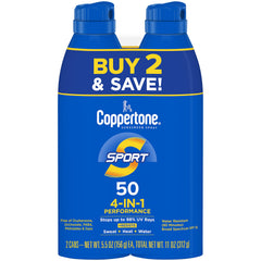 Coppertone Sport Sunscreen Spray applying at an angle for even coverage during outdoor activity