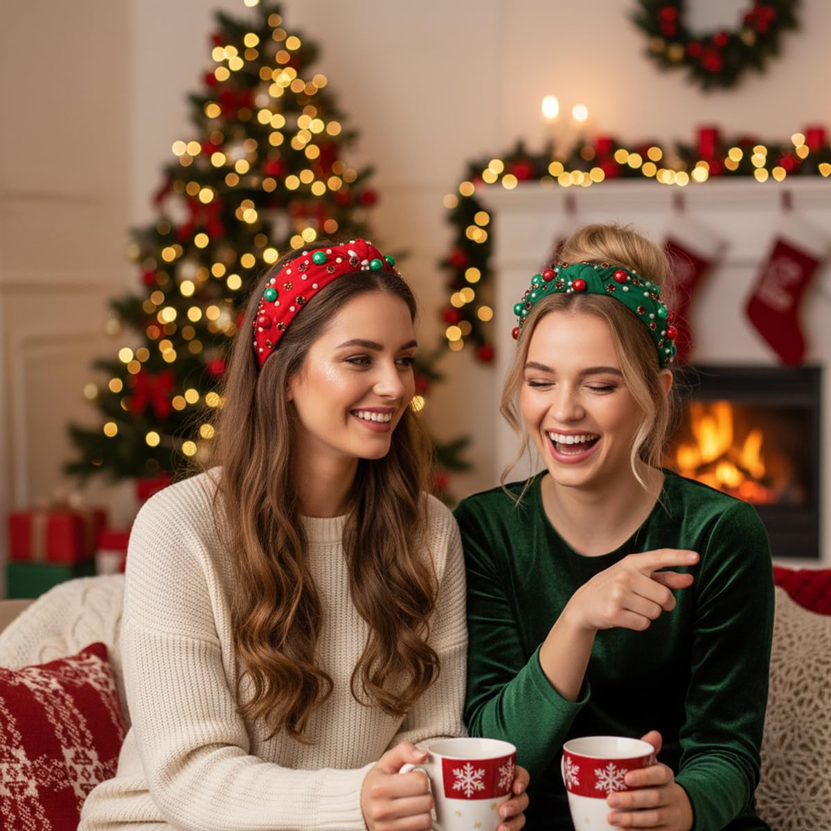 Corabsar Christmas headbands red rhinestones add sparkle to holiday looks