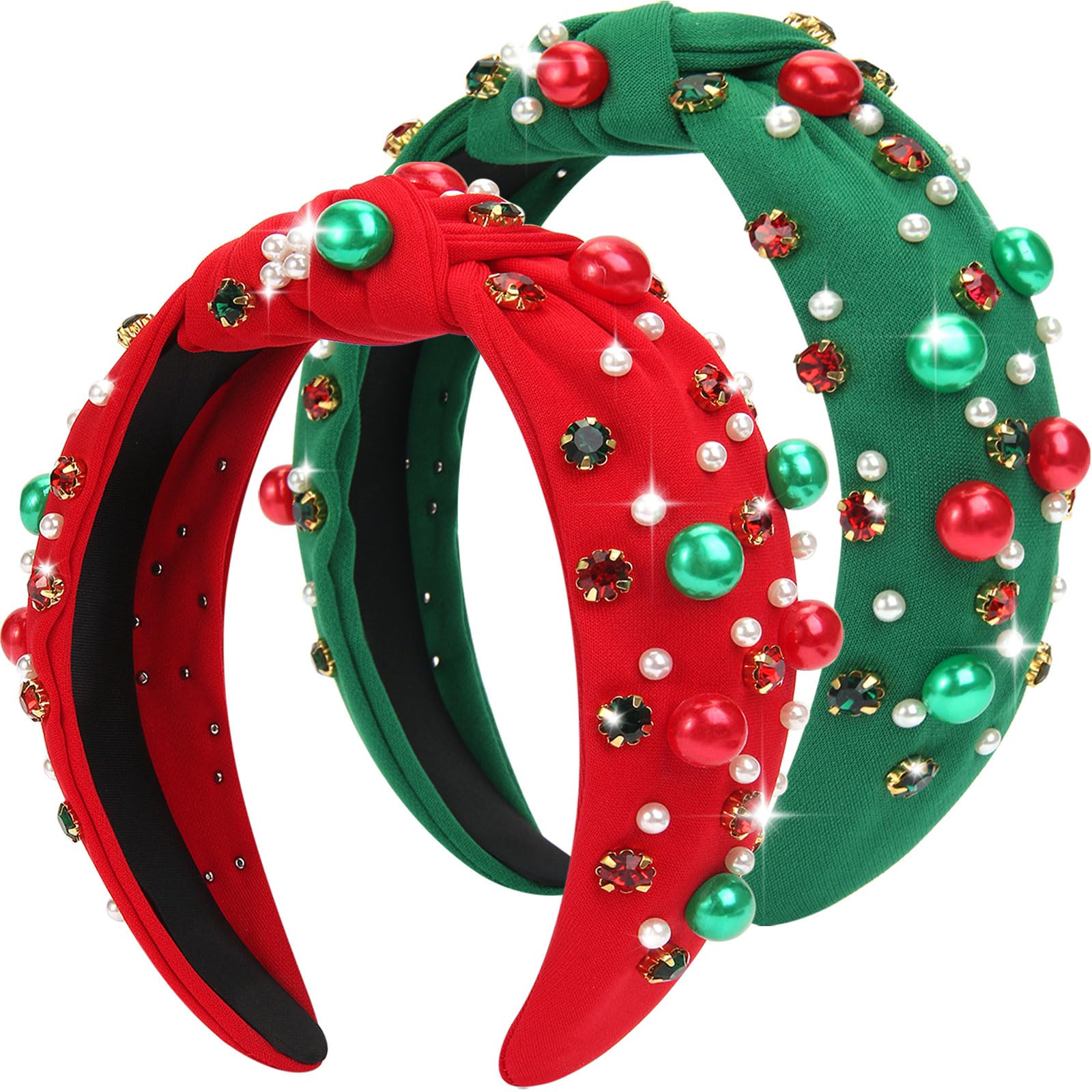 Corabsar Christmas headbands set in red and green for festive outfits