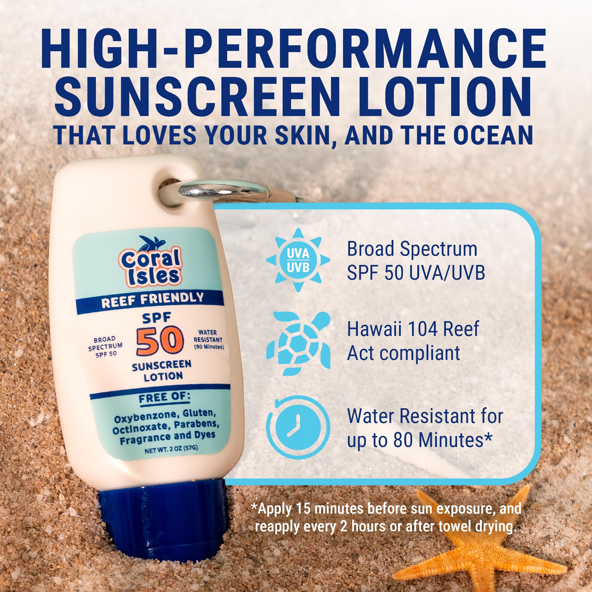 Coral Isles Hawaii Compliant Sunscreen SPF 50 on skin during sunny day.