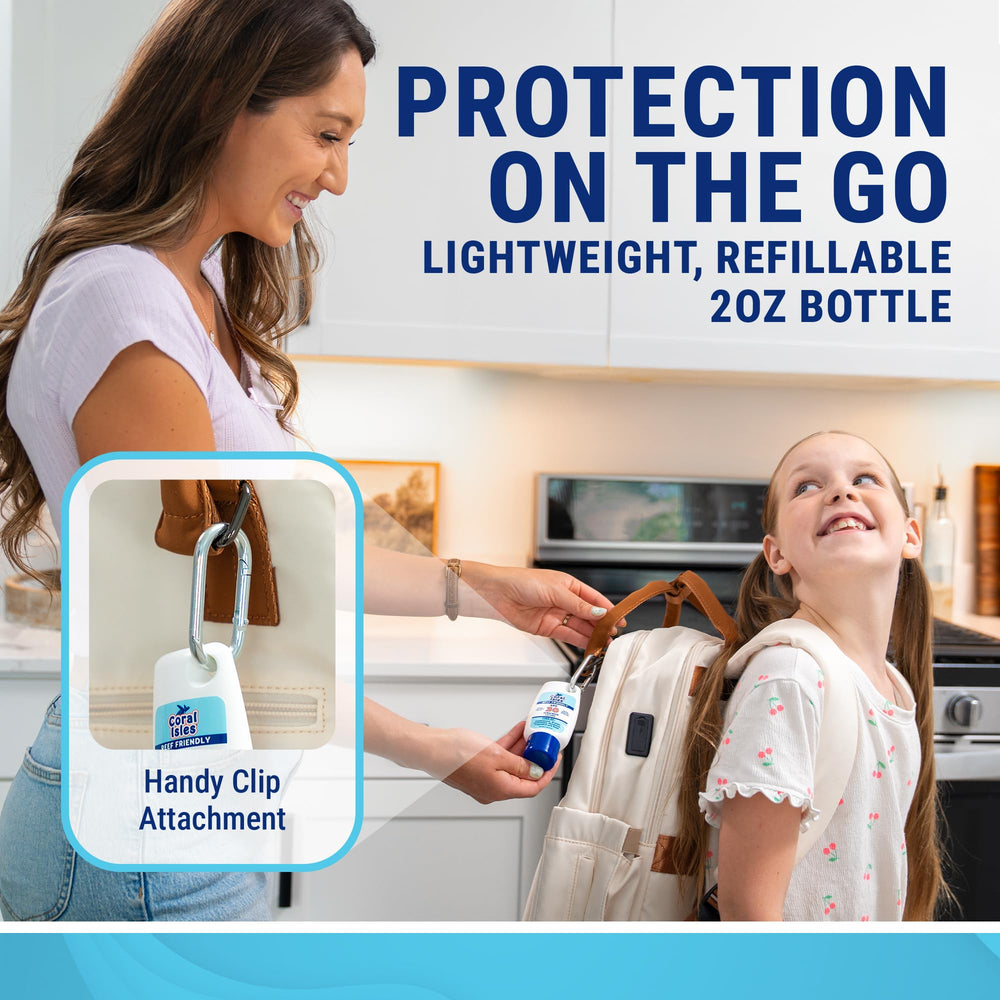 Coral Isles reef-friendly sunscreen avoids oxybenzone and octinoxate for ocean safety.