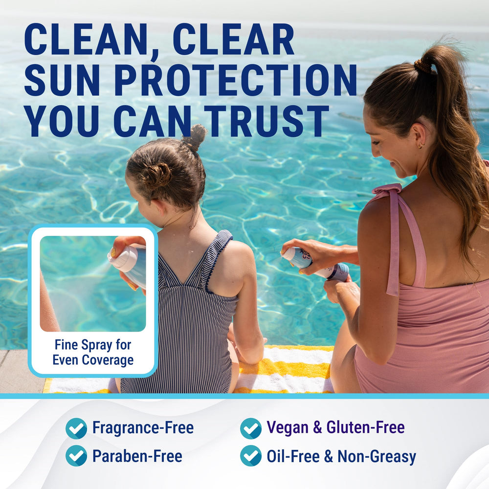 Coral Isles SPF50 spray on skin demonstrating quick absorption