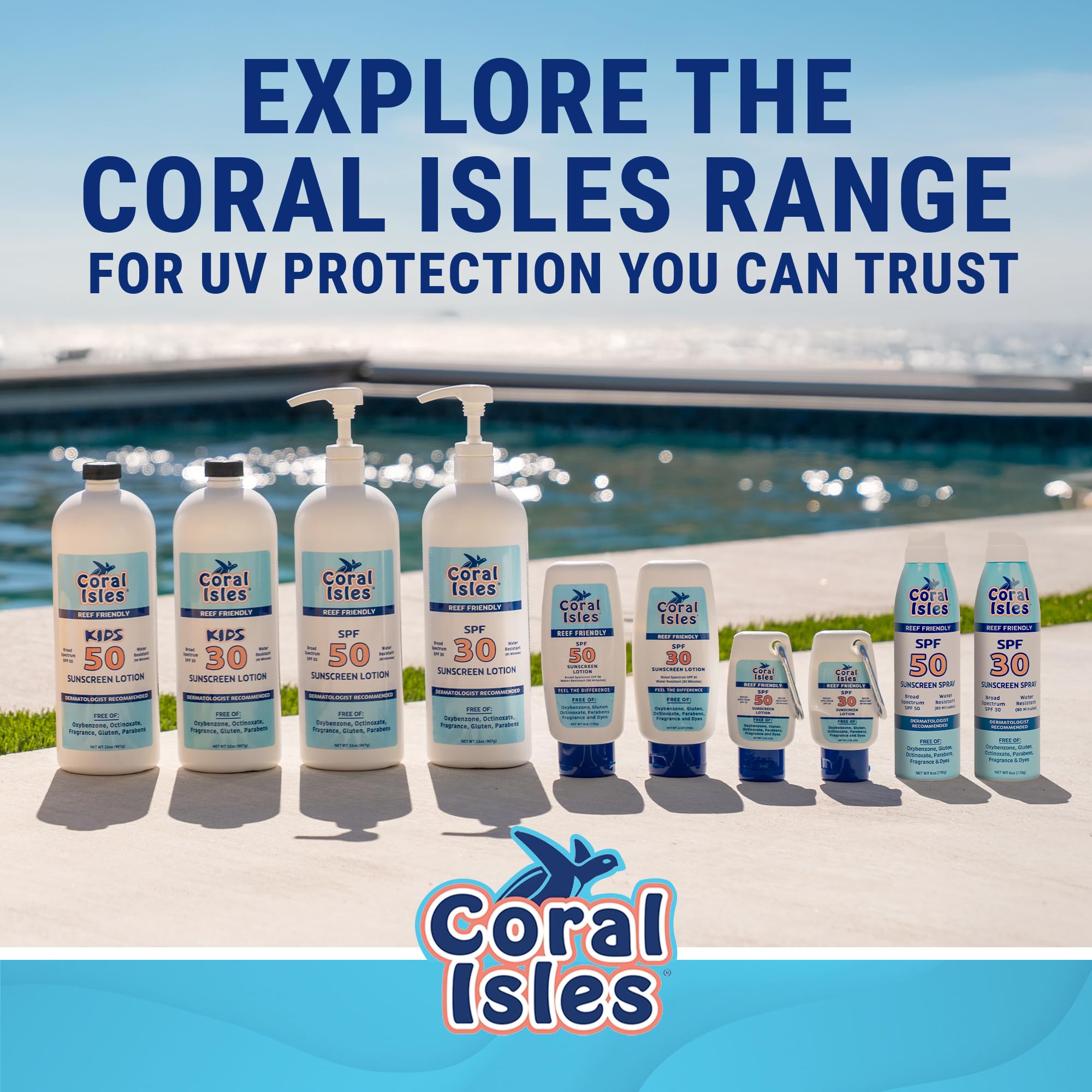 Coral Isles SPF 50 remains effective with 80 minutes of water resistance during activity.