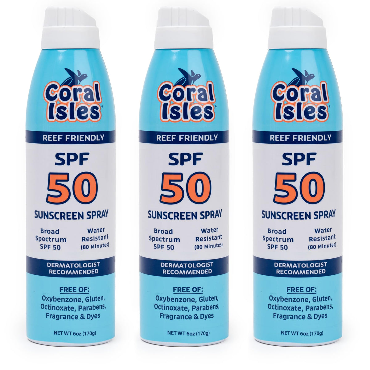 Coral Isles Sunscreen Spray front view, ready for beach days and UV protection