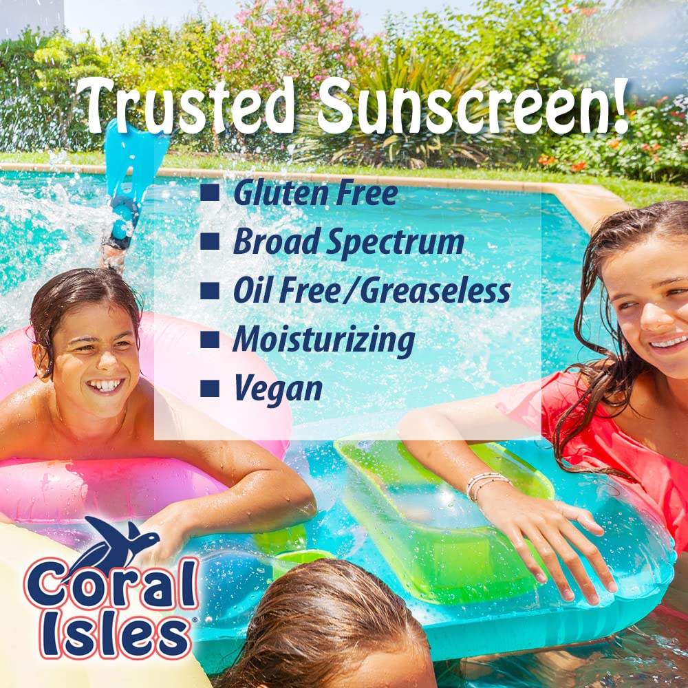 Coral Isles Sunscreen Spray close-up label highlights reef-safe Hawaii-compliant formula