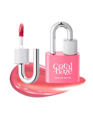 CORALHAZE Glow Lock Jelly Tint 102 Candy closeup shows luminous jelly shine for fuller-looking lips