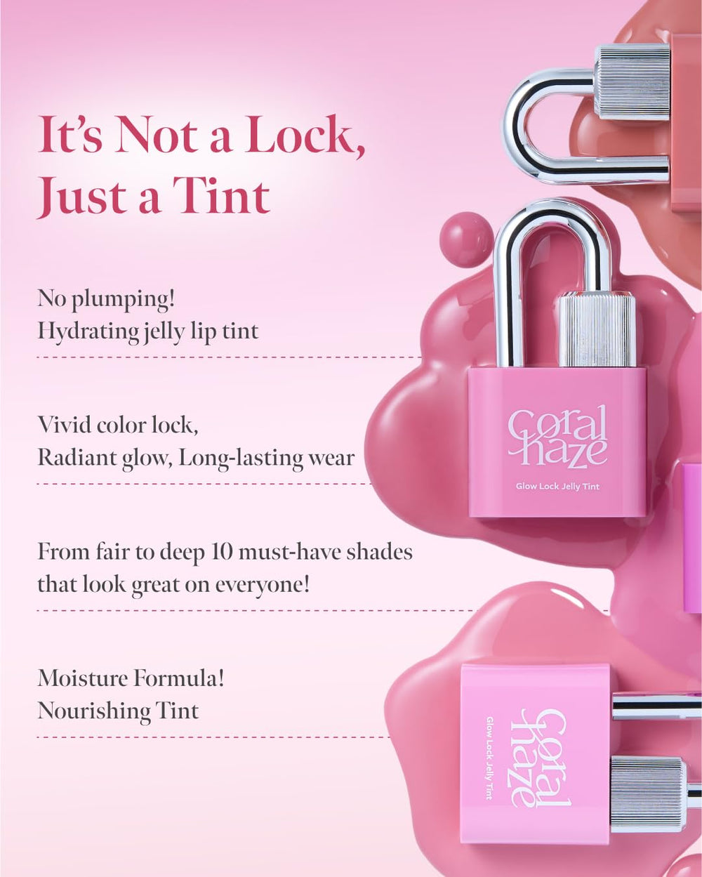 CORALHAZE Glow Lock Jelly Tint demonstrates long-lasting color on lips