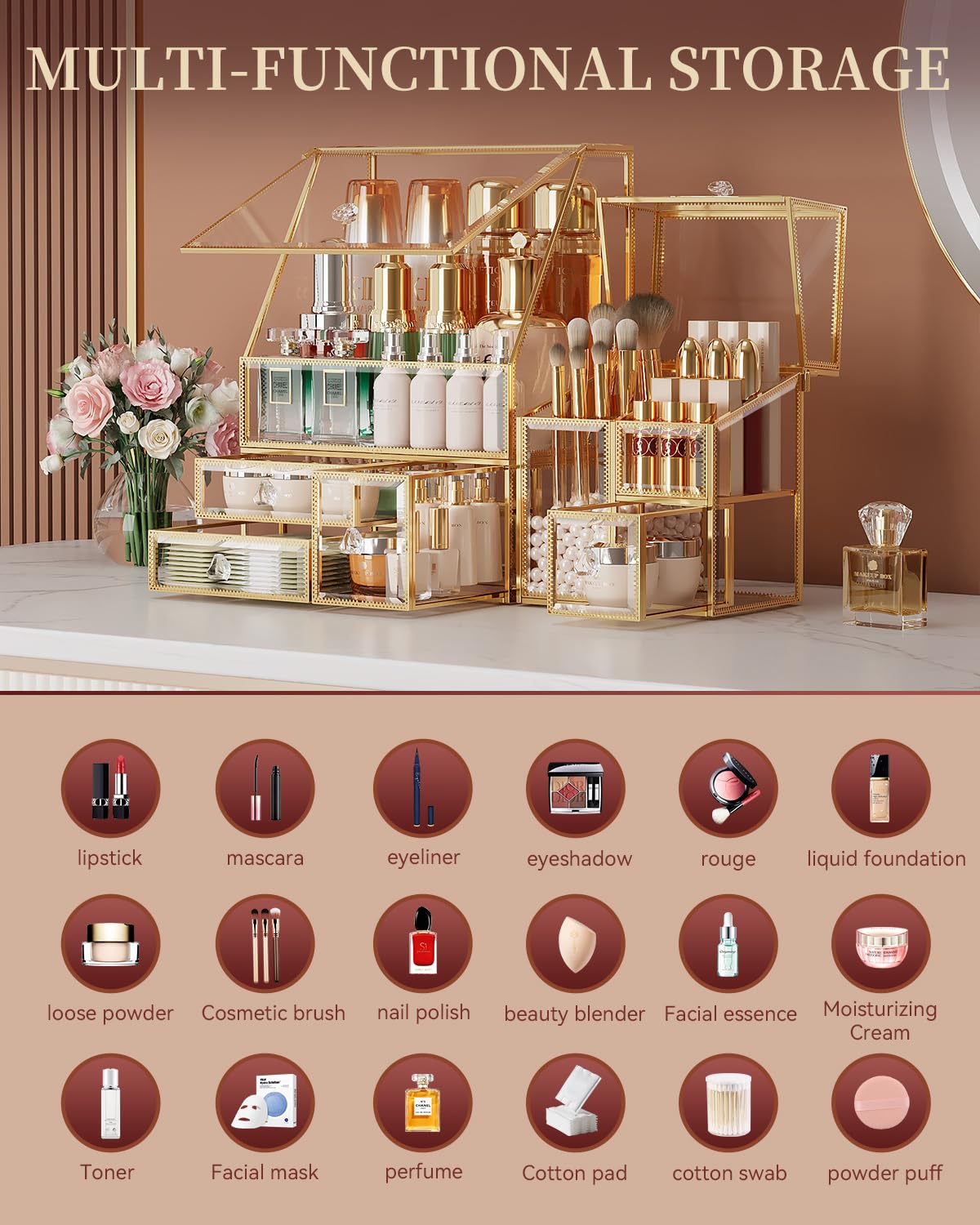 CoralHouse lipstick organizer compartments demonstrating lipstick storage layout