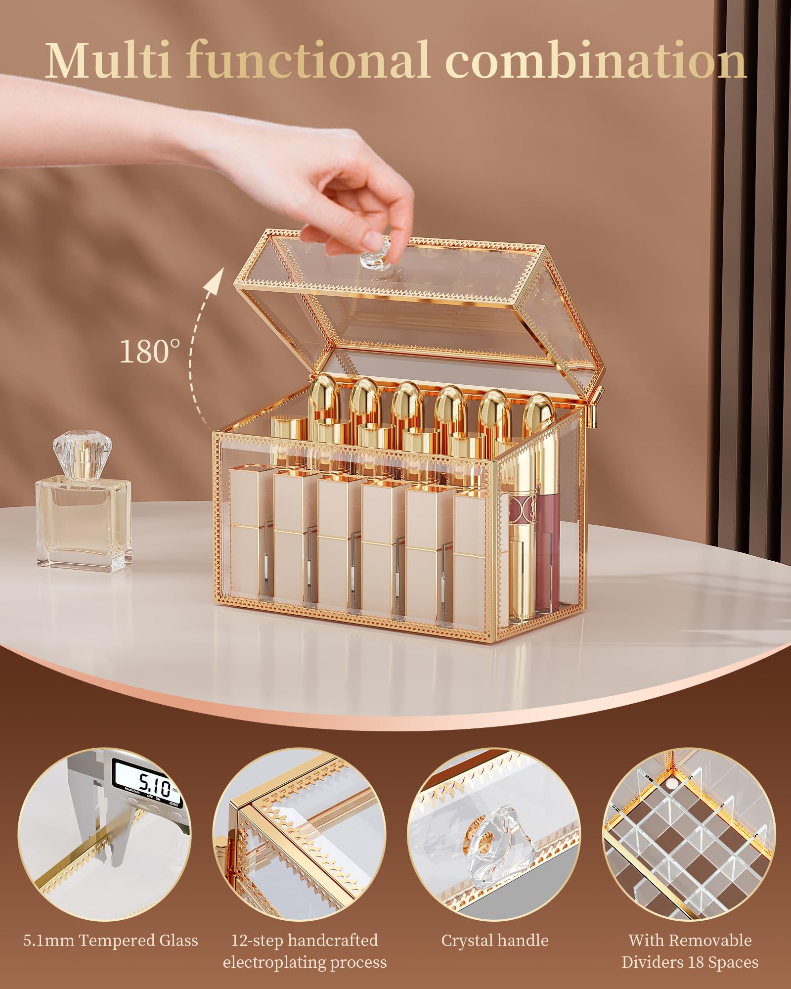 CoralHouse lipstick organizer with removable dividers adapts to your makeup layout.
