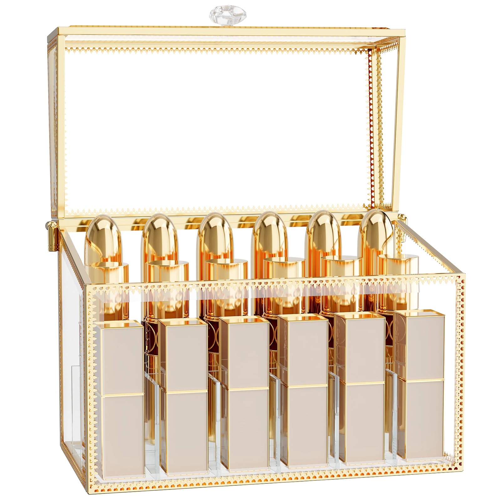 CoralHouse lipstick organizer with tempered glass offers easy viewing and dust protection.