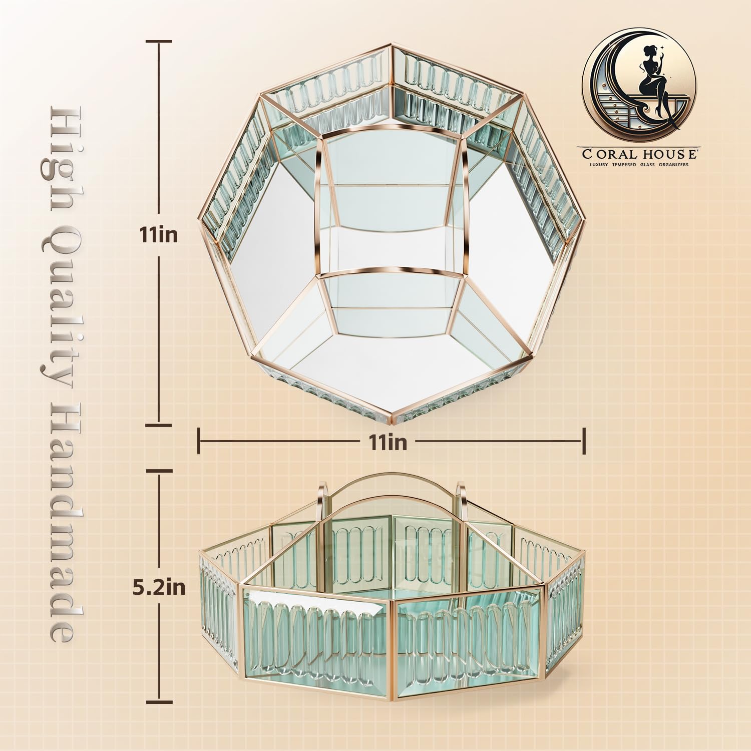 CoralHouse rotating makeup organizer brush holder, side view, keeps brushes organized and within reach.