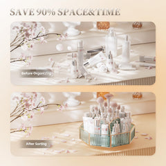CoralHouse spinning vanity organizer on countertop, compact footprint saves counter space.