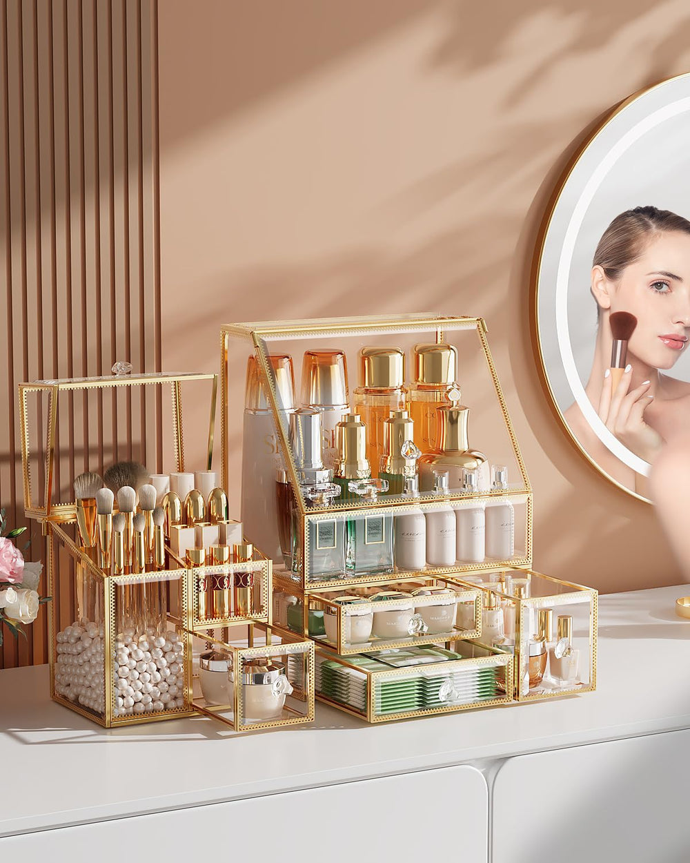 CoralHouse trapezoid box showcasing perfume and serums with clear visibility
