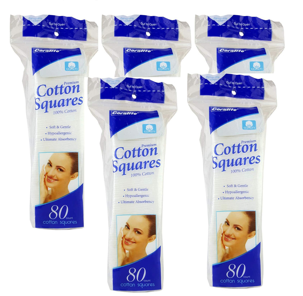 Coralite Premium Cotton Squares 100% cotton pads for gentle makeup removal and skincare.