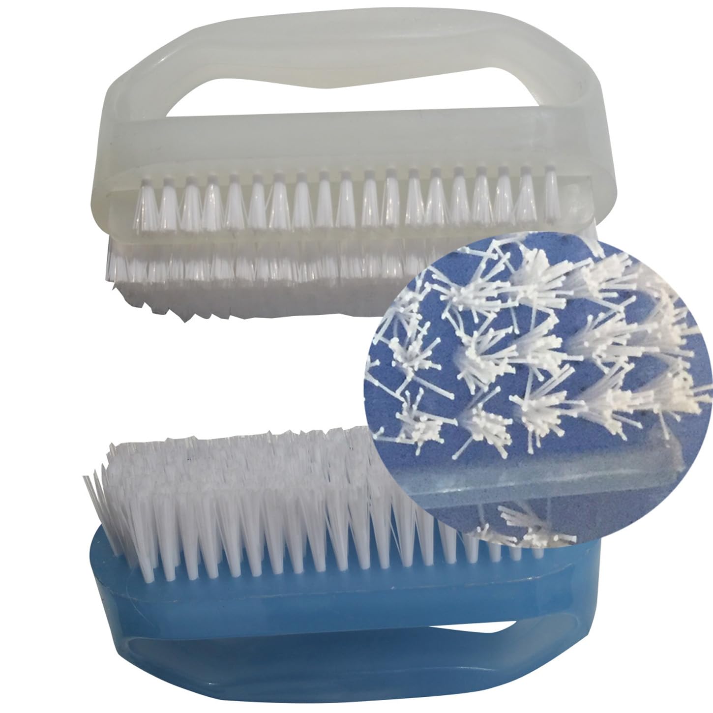 Coralpearl nylon bristles provide soft scrubbing without scratching nails.