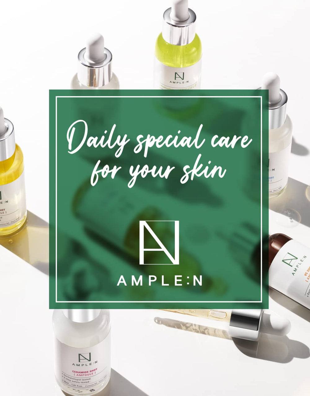 Coreana AMPLE:N Peptide Shot Ampoule dispense action showing controlled drop and smooth finish.