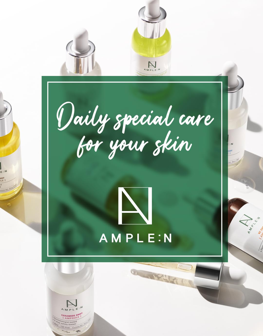 Coreana AMPLE:N packaging display suggests luxury anti-aging serum routine