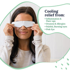 CorneaCare Rescue eye mask closeup emphasizes hydrogel cooling comfort for irritated eyes.