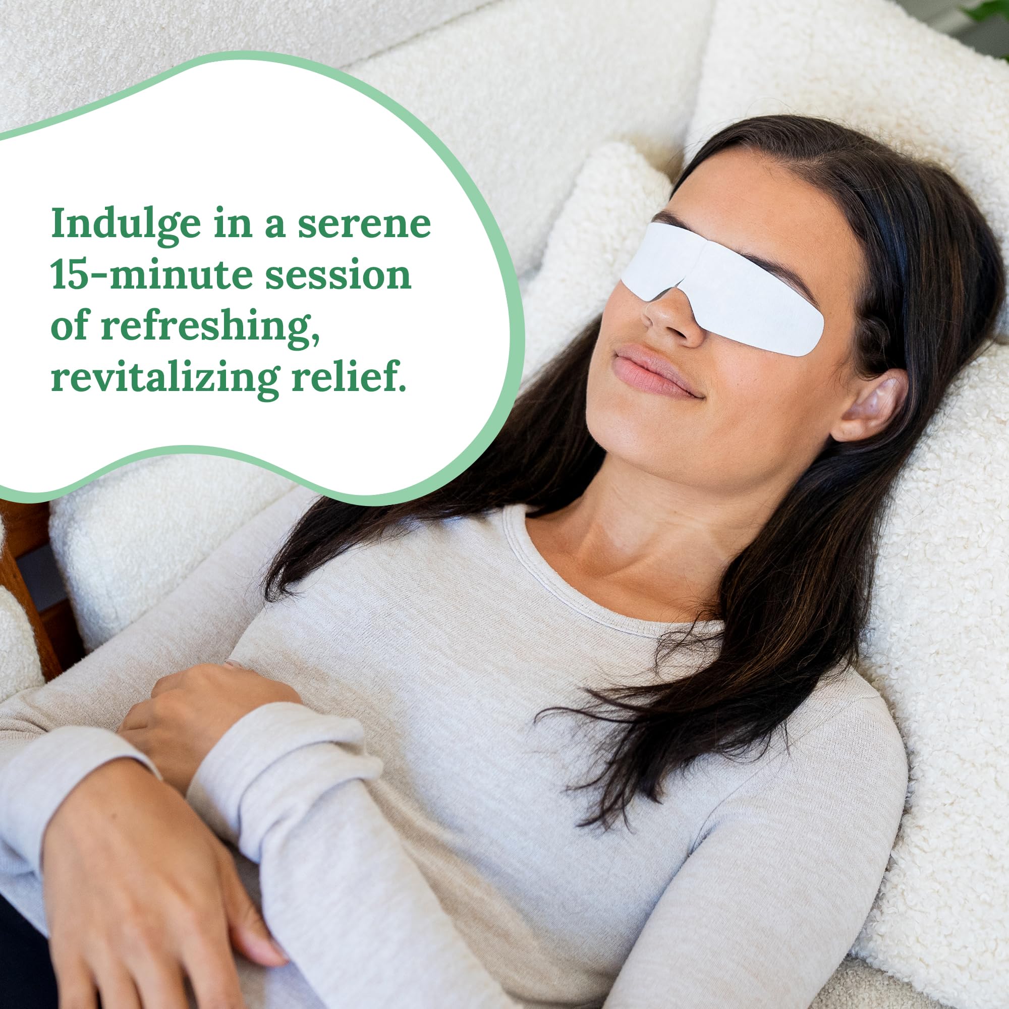 CorneaCare Rescue eye mask on eyes demonstrates immediate soothing for irritation.