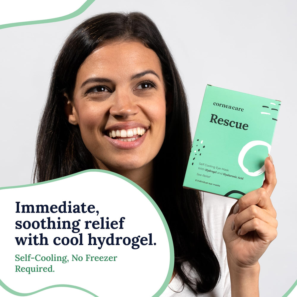 CorneaCare Rescue on-eyes application demonstrates quick relief from puffiness.