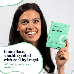 CorneaCare Rescue self-cooling action shows reusable cooling eye mask in action.
