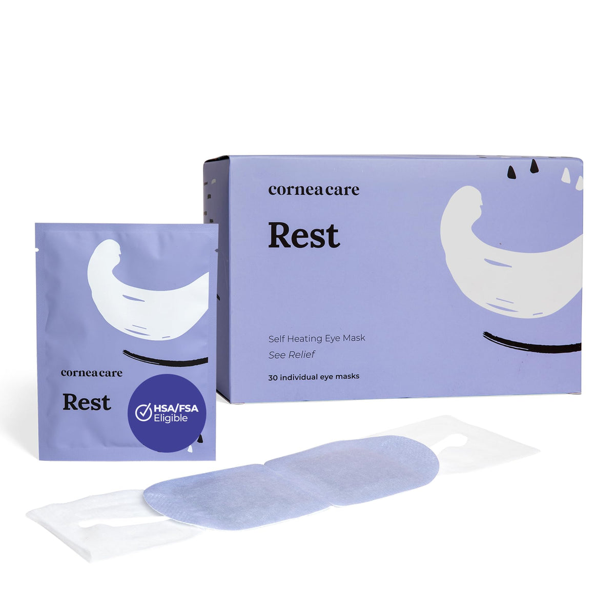 CorneaCare Rest packaging and branding for convenient warm eye relief.