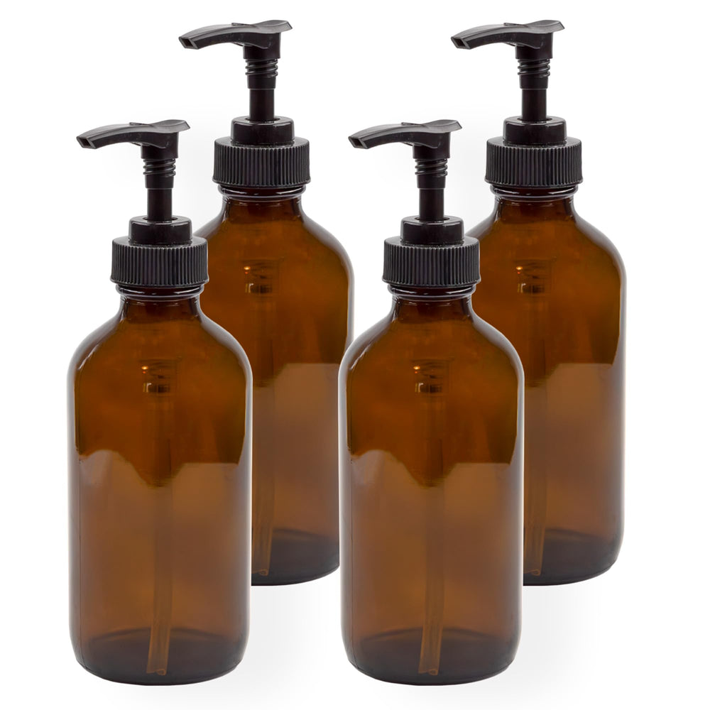 Cornucopia Brands 8oz amber glass bottle with pump set for easy dispensing.