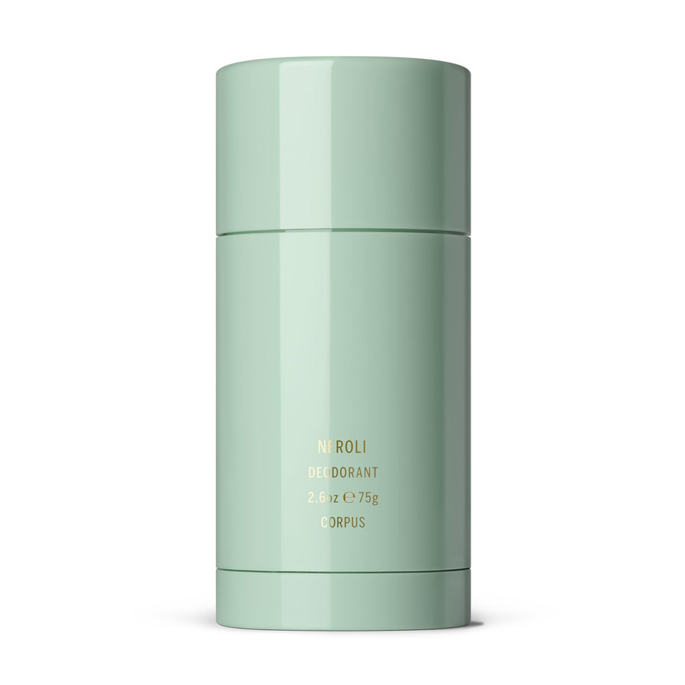 Corpus Neroli deodorant stick packaging highlights aluminium-free formula for sensitive skin.