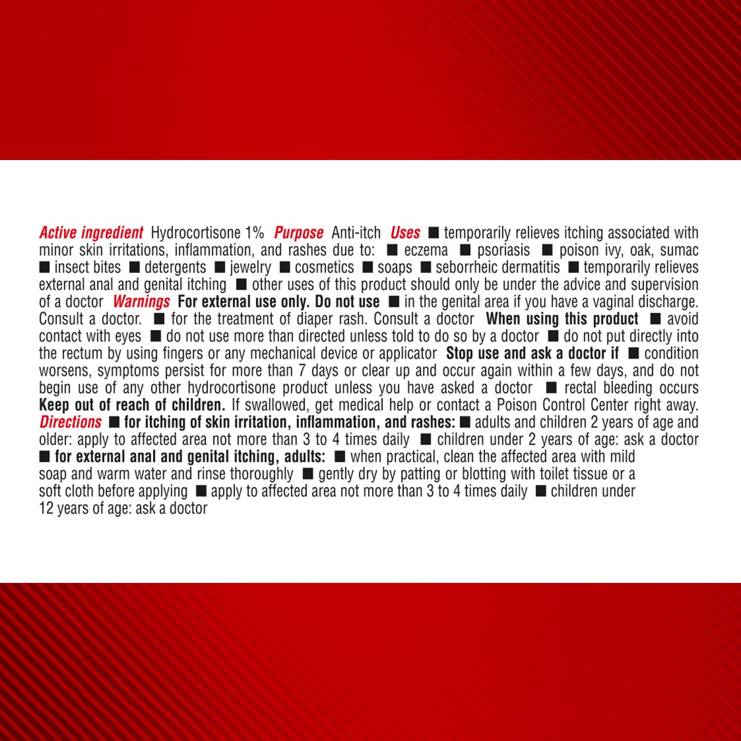 Cortizone 10 back label detailing active ingredients and benefits