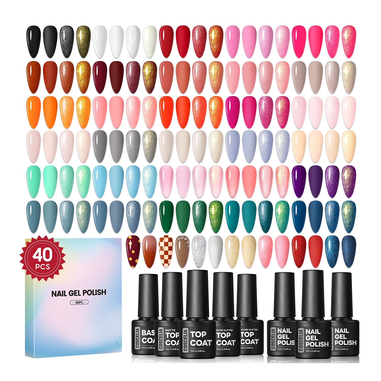 COSCELIA 40pcs gel nail polish set shades display for quick color selection and creative manicure ideas