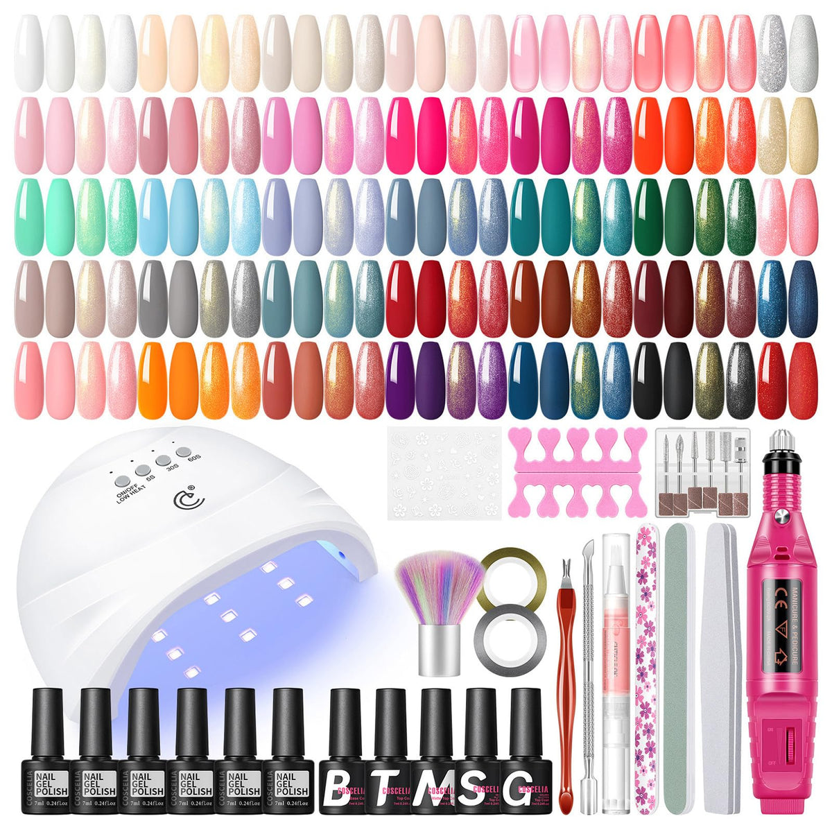 COSCELIA 53pcs gel nail kit with UV light and drill for at-home salon-quality manicure