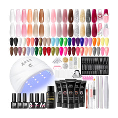 COSCELIA 67pc gel nail kit with UV light opened display for at-home salon-ready manicures