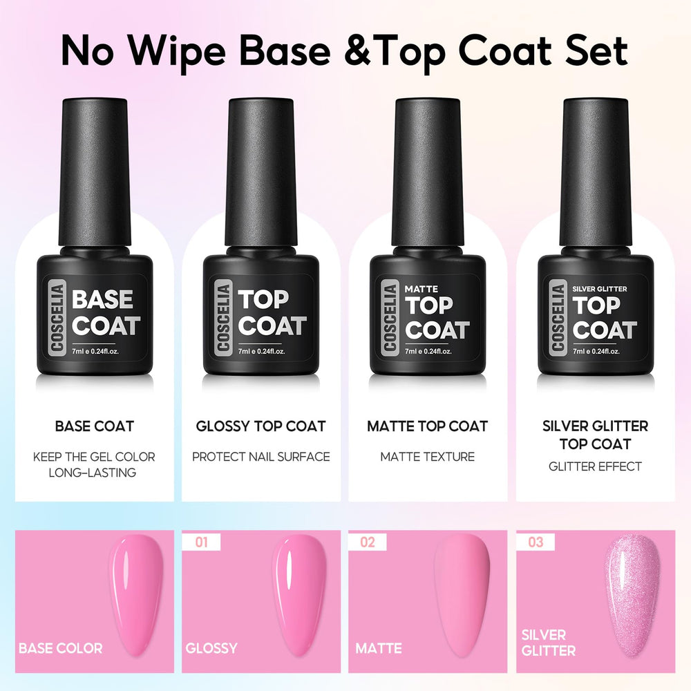 COSCELIA silver top coat and base coat create multi-style nail art foundations.