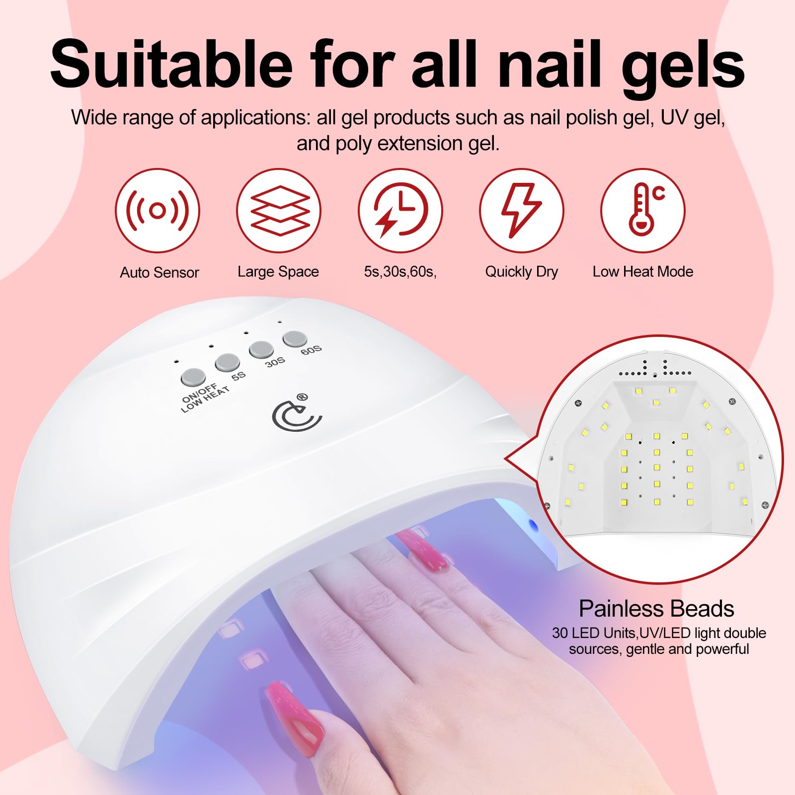 COSCELIA top/base coat 5pcs set provides lasting color and smooth finish.