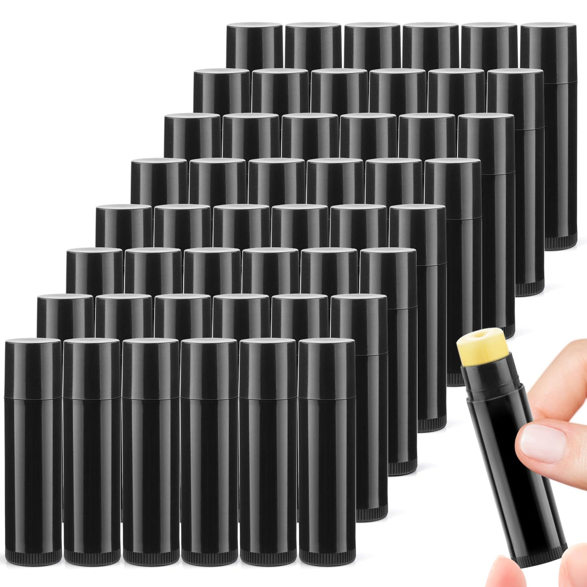 Cositina 100pcs 5g lip balm tubes in black with caps for portable DIY cosmetics.