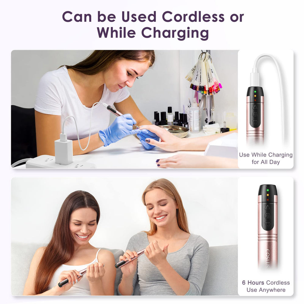 COSLUS cordless nail drill back view reveals compact housing.