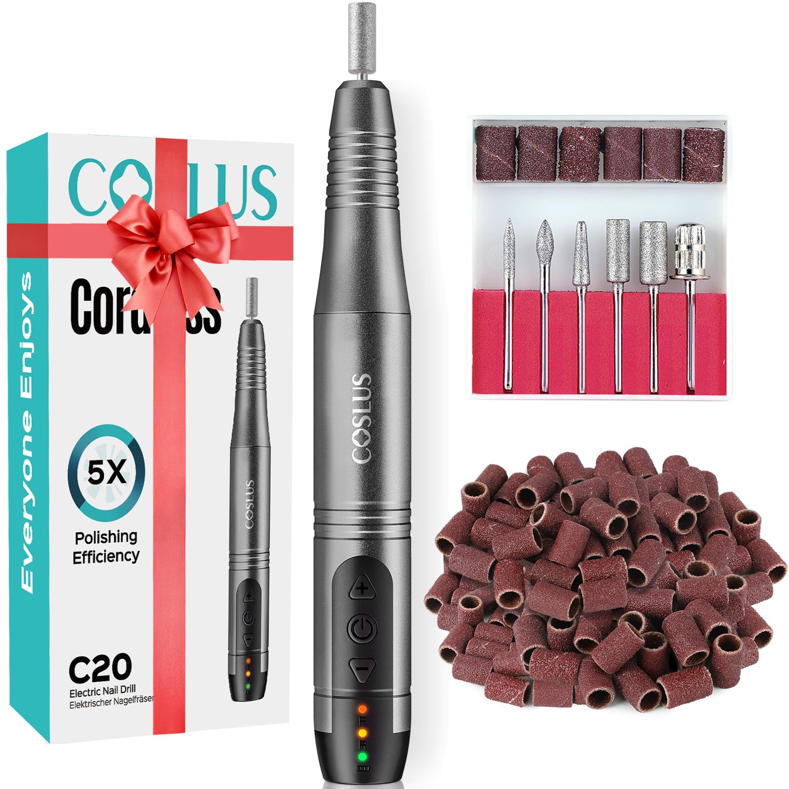 COSLUS cordless nail drill front view compact design for comfortable use