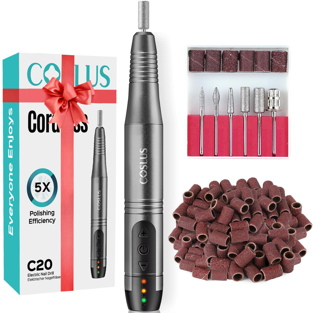COSLUS cordless nail drill front view compact design for comfortable use