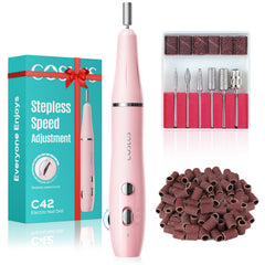 COSLUS cordless nail drill with stepless speed knob enables precise at-home manicures.