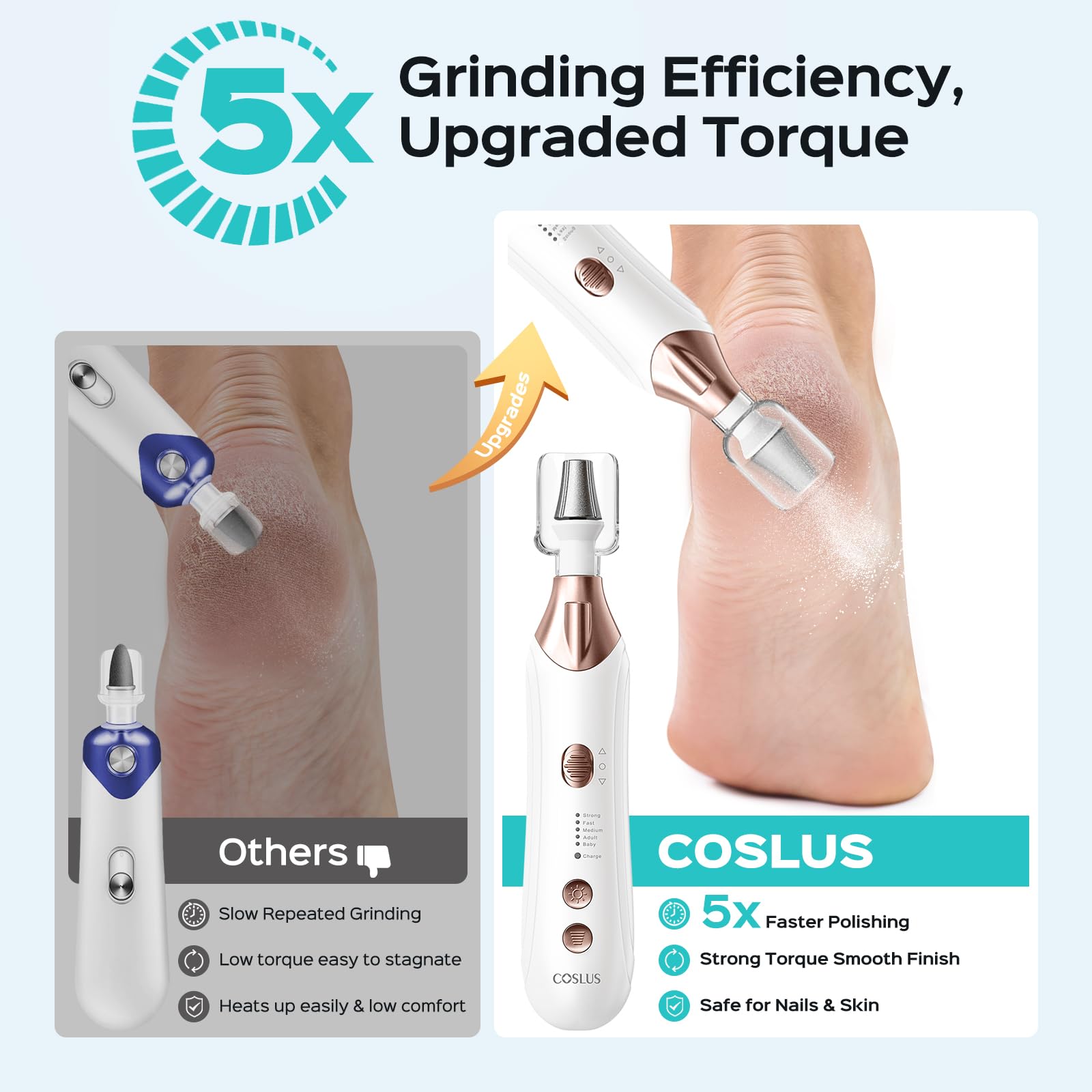 COSLUS cordless nail file in use on nails for convenient at-home grooming