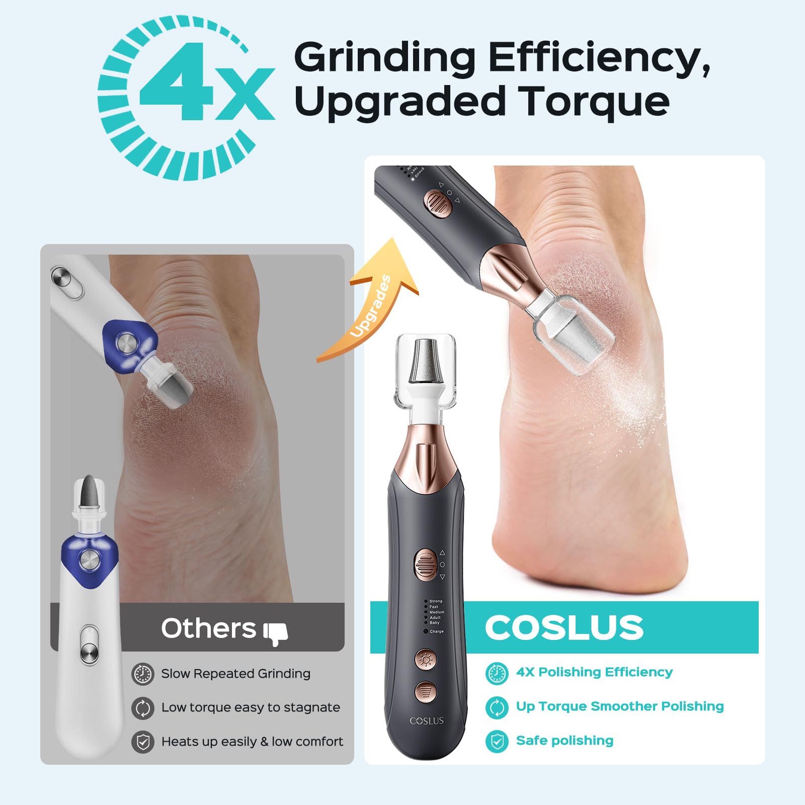 COSLUS cordless nail file in use, showcasing portability