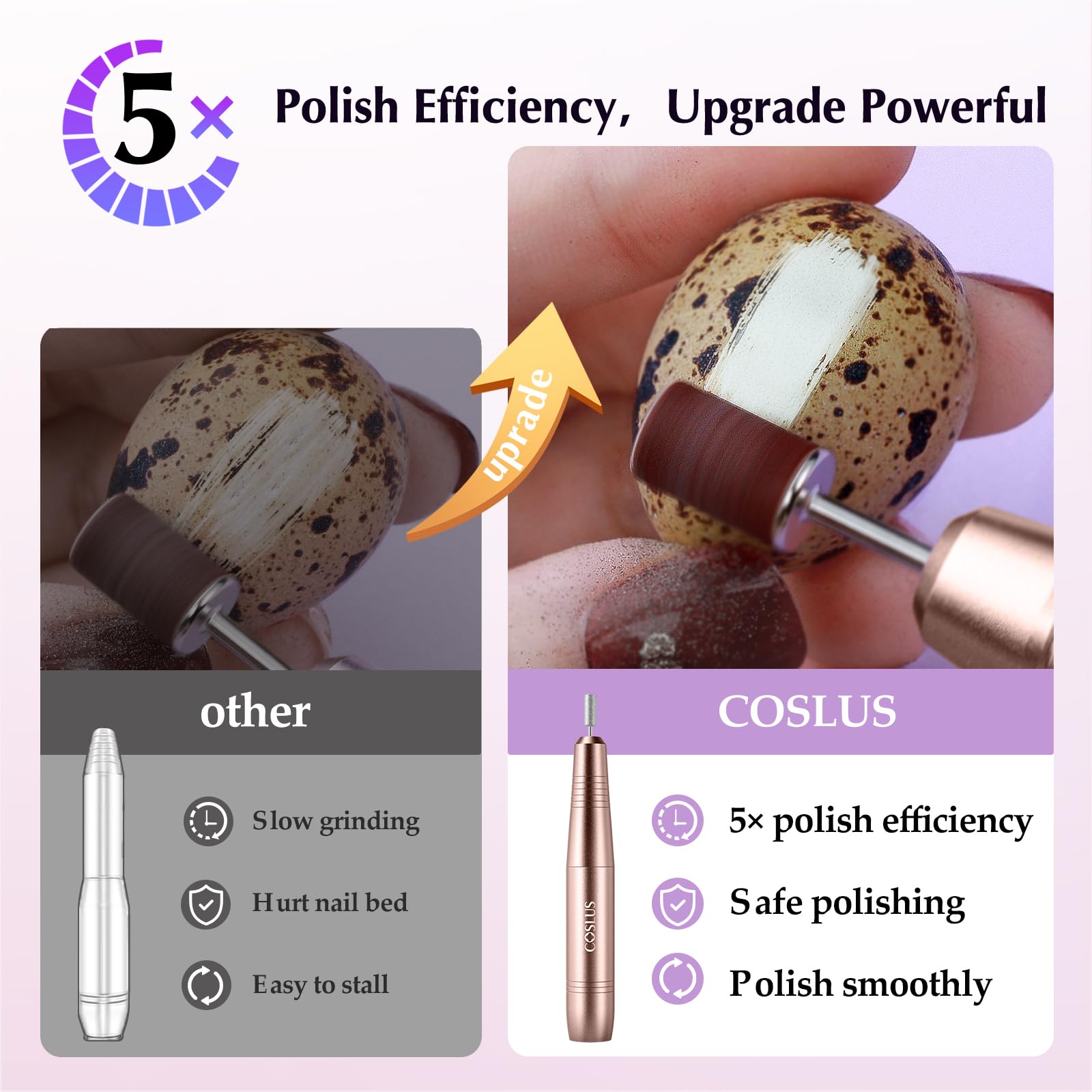 COSLUS electric nail drill control cable extends reach during detailed nail work.