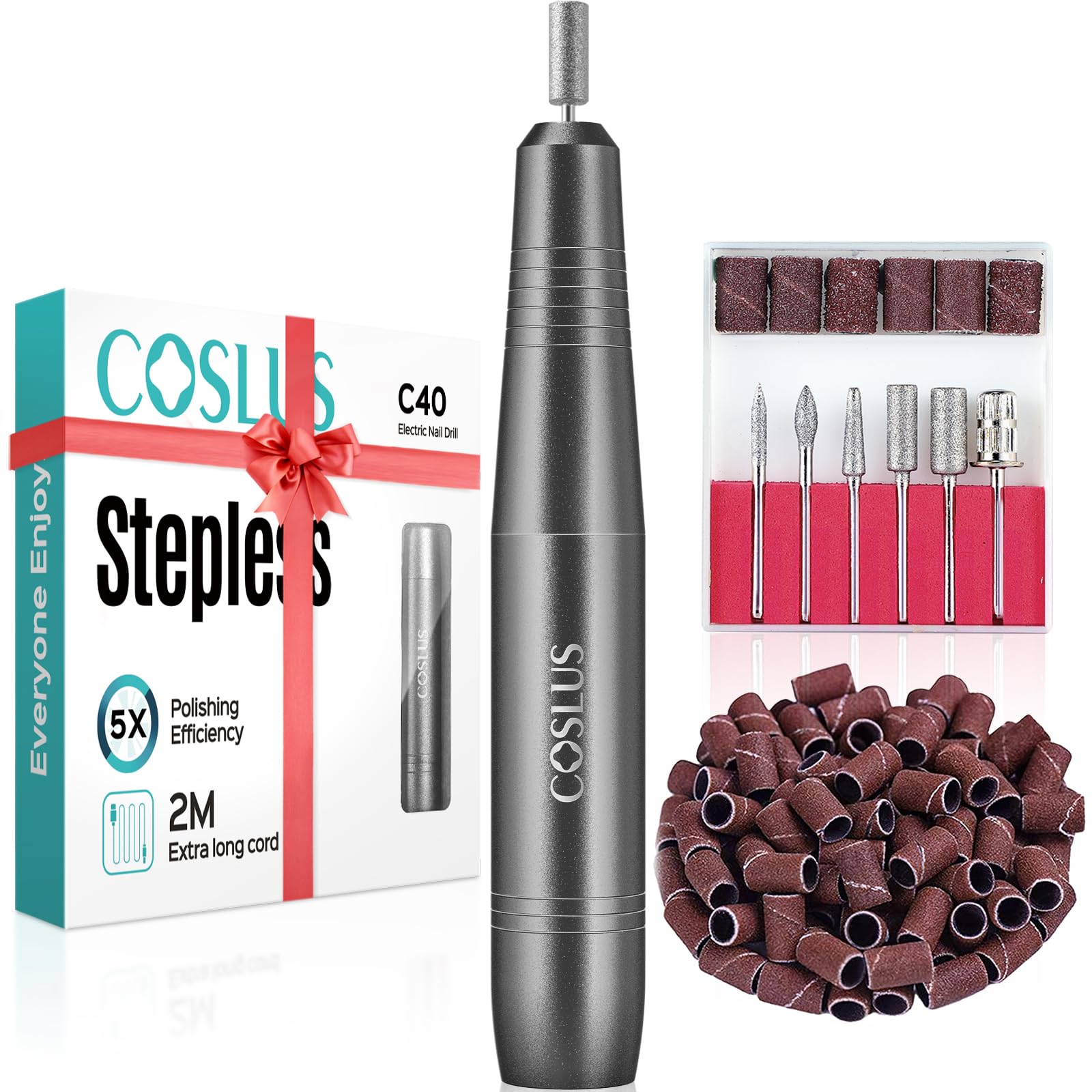 COSLUS electric nail drill front view for precise filing and ergonomic grip