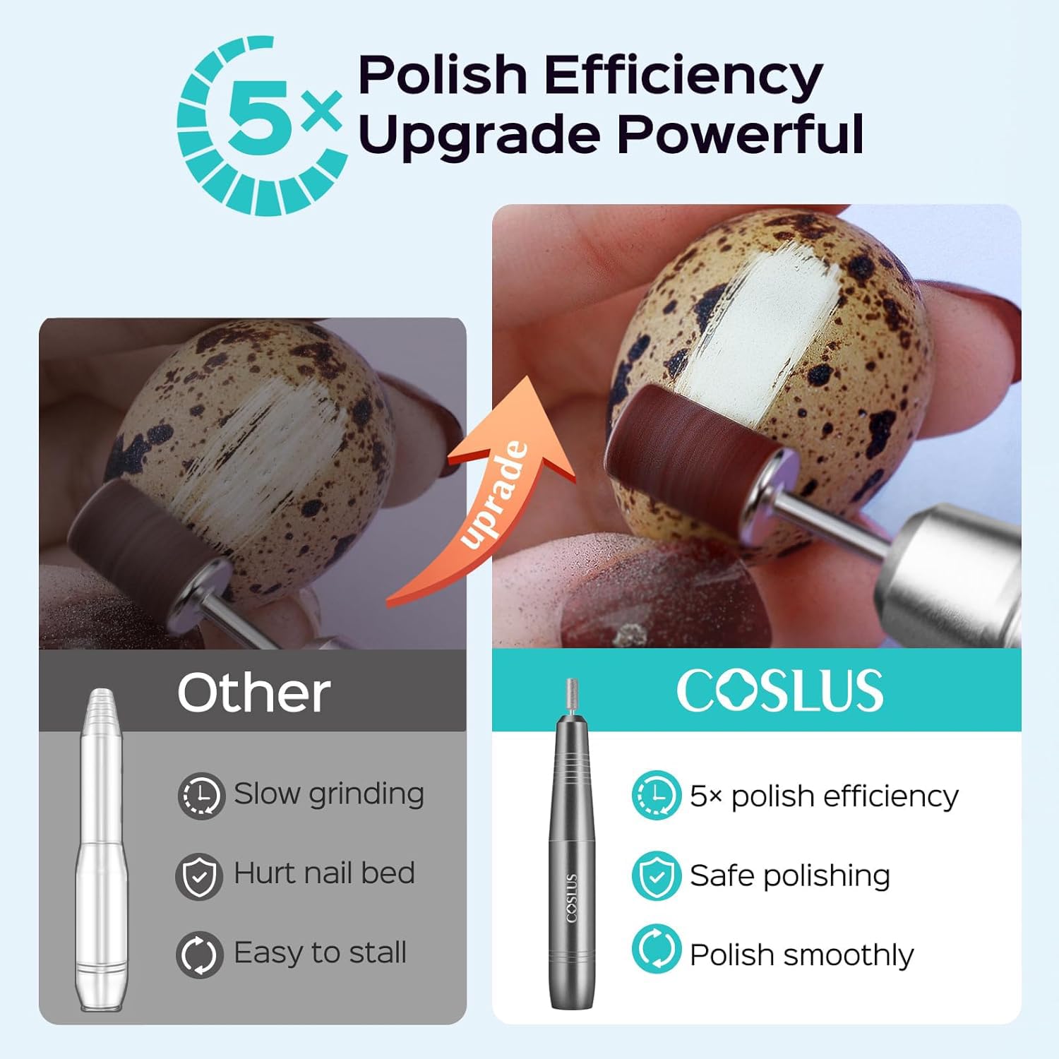 COSLUS electric nail drill side view highlights portable design and comfortable handling
