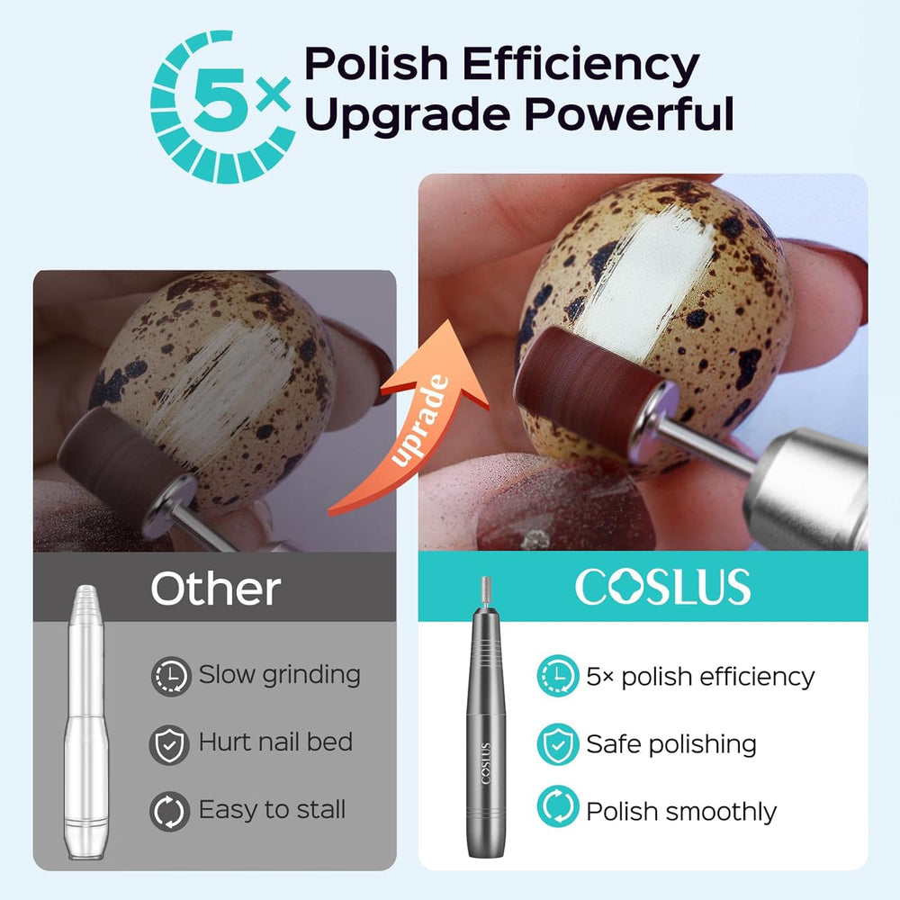COSLUS electric nail drill side view highlights portable design and comfortable handling