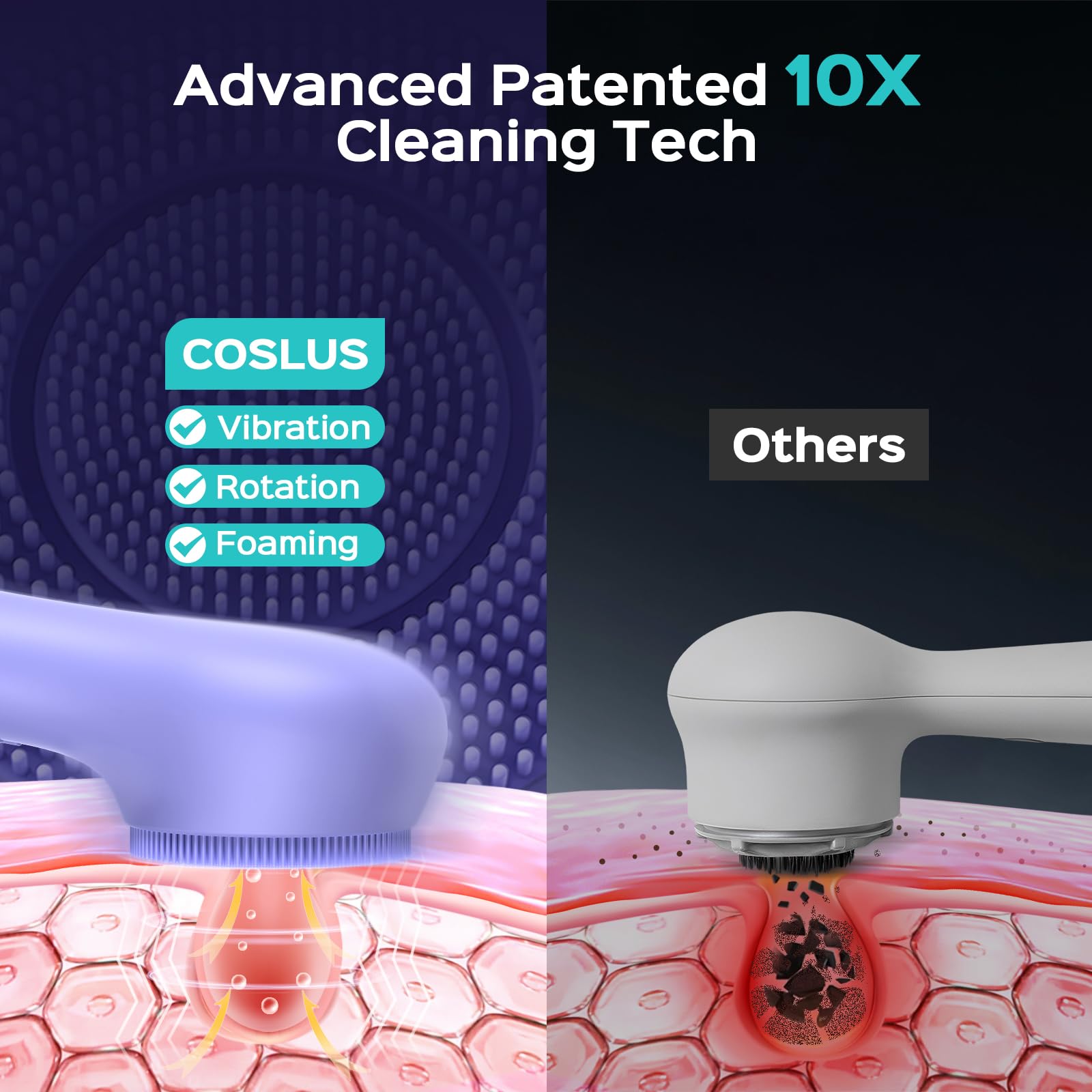 COSLUS face brush with automatic foaming demonstration